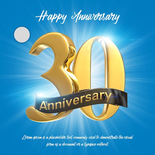 Gold 30th happy anniversary 3d rendering isolated