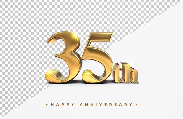 Gold 35th happy anniversary 3d rendering isolated