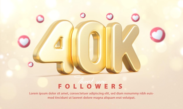 Gold 3d 40k followers thank you on social media