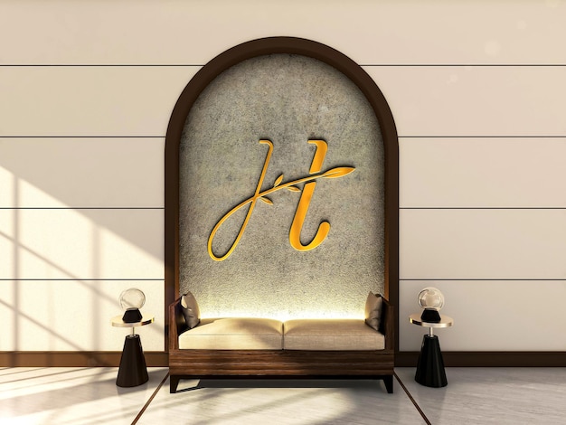 Gold 3d mockup on elegant cement wall backdrop