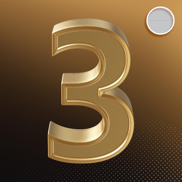 PSD gold 3d number 3