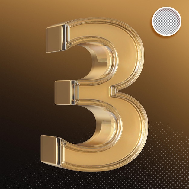 PSD gold 3d number 3