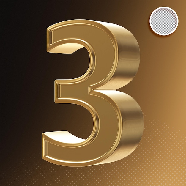 PSD gold 3d number 3