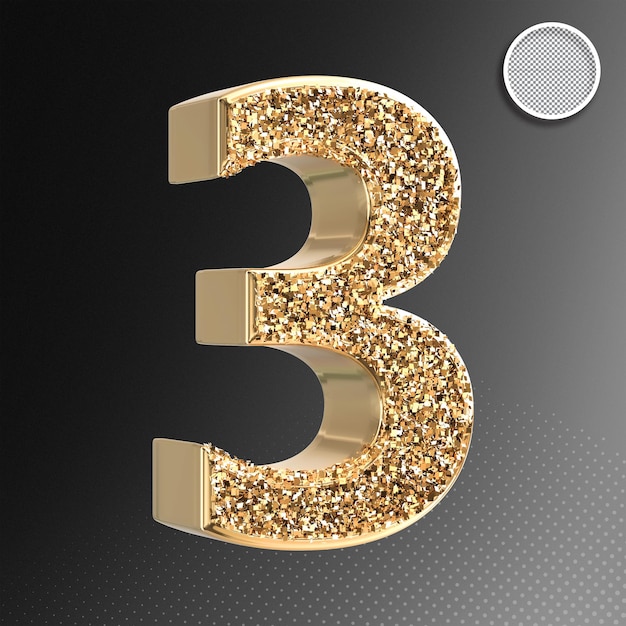 PSD gold 3d number 3