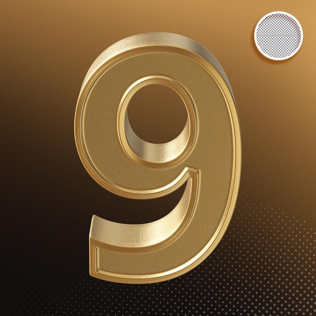 PSD gold 3d number 9