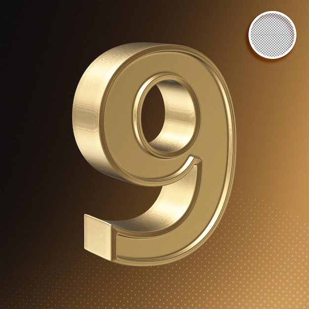 PSD gold 3d number 9