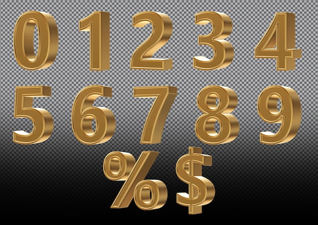 PSD gold 3d numbers set