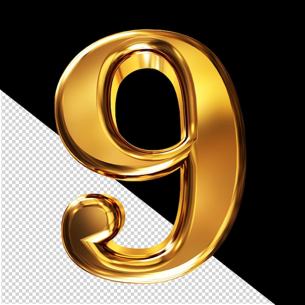 PSD gold 3d symbol with bevel number 9