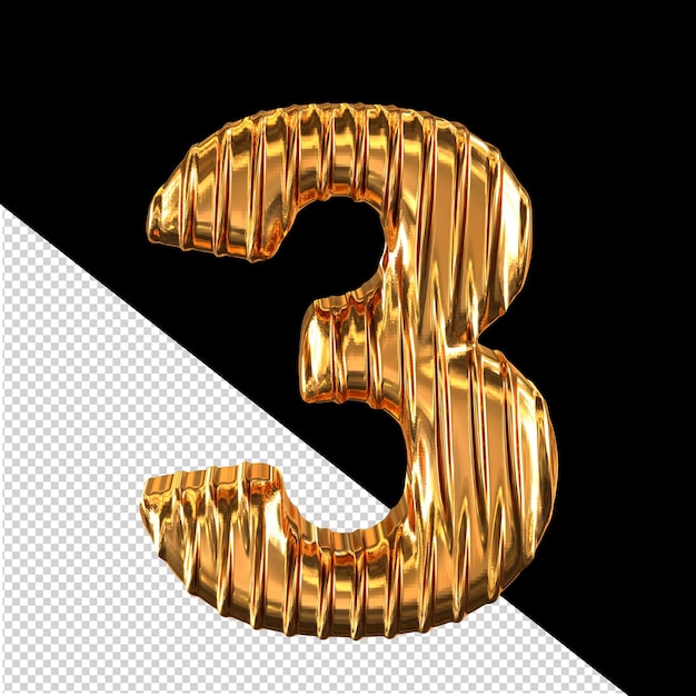 PSD gold 3d symbol with vertical ribs number 3