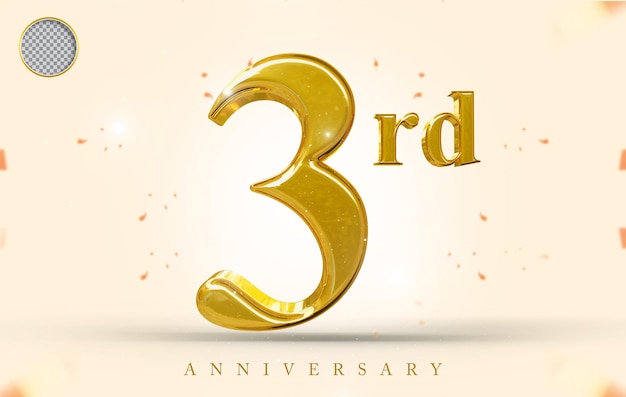 PSD gold 3rd happy anniversary 3d rendering