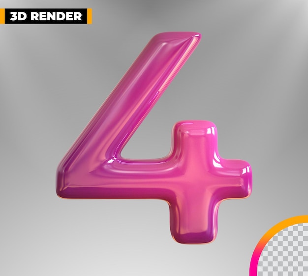 Gold 4 Number 3d rendering isolated on transparent background