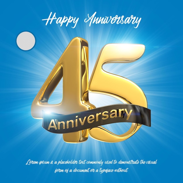 Gold 45th happy anniversary 3d rendering isolated