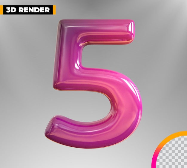 Gold 5 Number 3d rendering isolated on transparent background