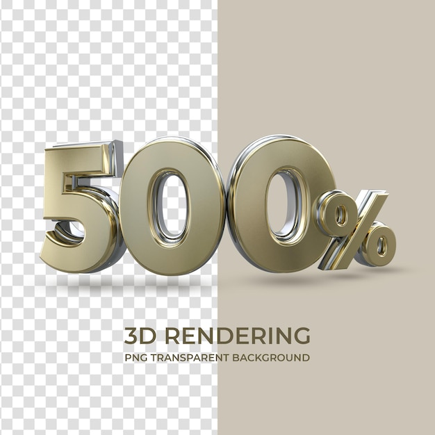 Gold 500 percent 3d rendering isolated transparent background