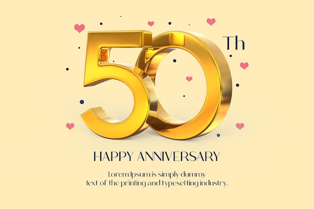 Gold 50th happy anniversary 3d rendering isolated