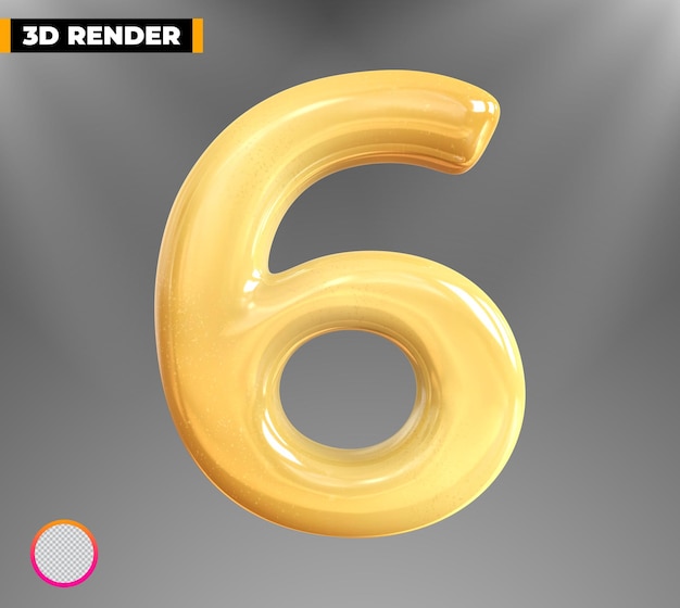 Gold 6 Number 3d rendering isolated on transparent background