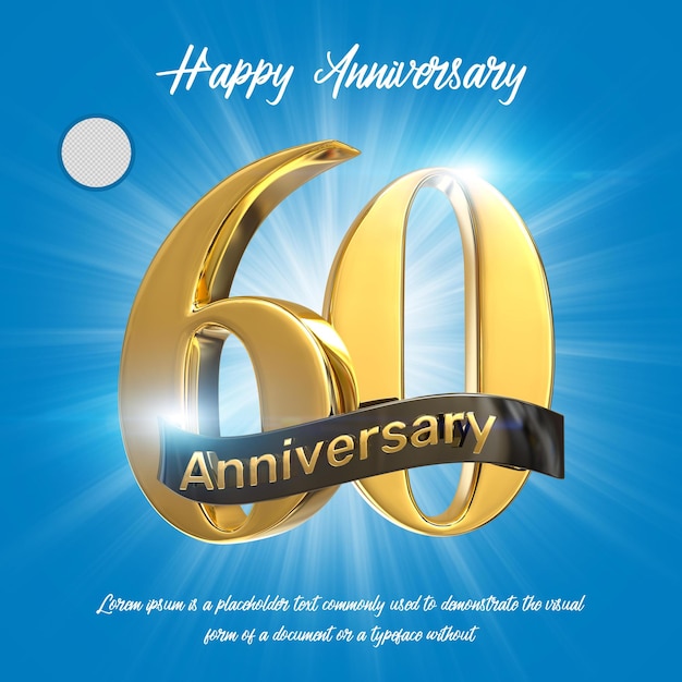 Gold 60th happy anniversary 3d rendering isolated