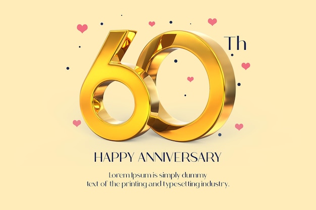 Gold 60th happy anniversary 3d rendering isolated