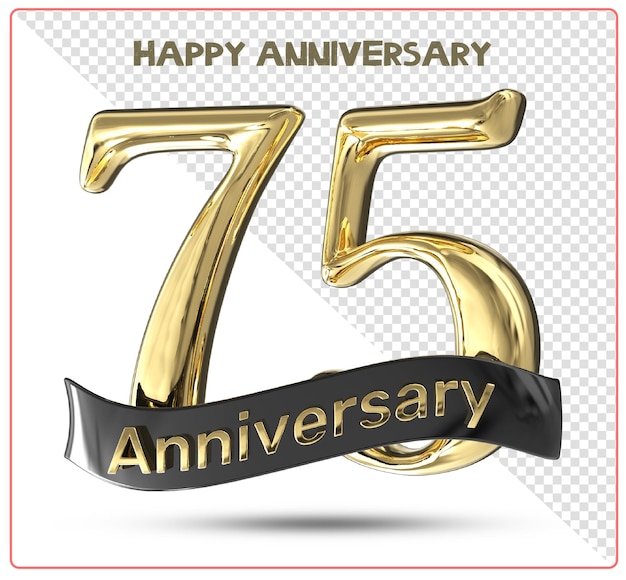 Gold 75th happy anniversary 3d rendering isolated