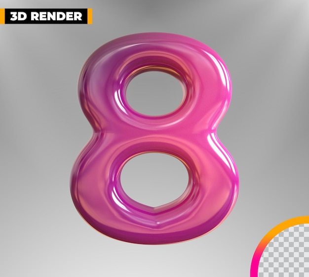 Gold 8 Number 3d rendering isolated on transparent background