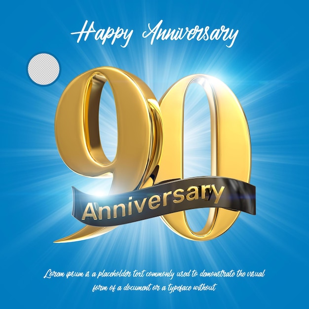 Gold 90th happy anniversary 3d rendering isolated