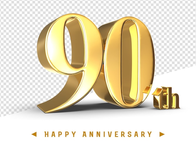 Gold 90th happy anniversary 3d rendering isolated