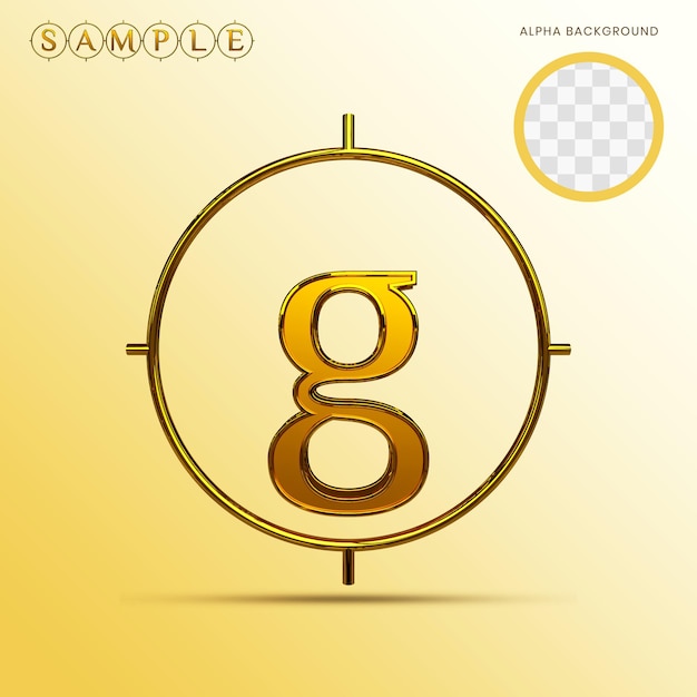 Gold Alphabet Lowercase g with ring 3D