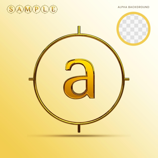 Gold Alphabet Lowercase a with ring 3D