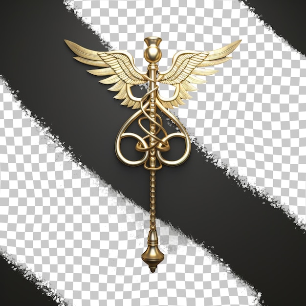 PSD a gold angel with wings on a black background with a gold arrow on it