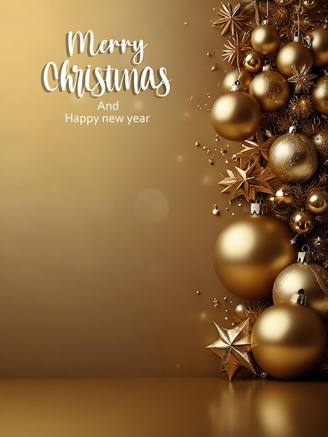 a gold background with a christmas tree and a gold star on it