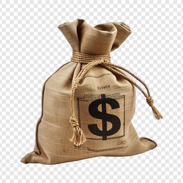 PSD gold bag with a dollar isolated on transparent background