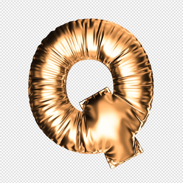 A gold balloon with a bow tie that says q on it.