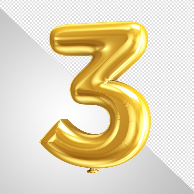 A gold balloon with the number 3 in the middle.