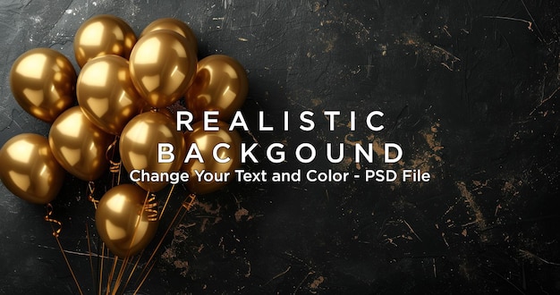 PSD gold balloons on a black background