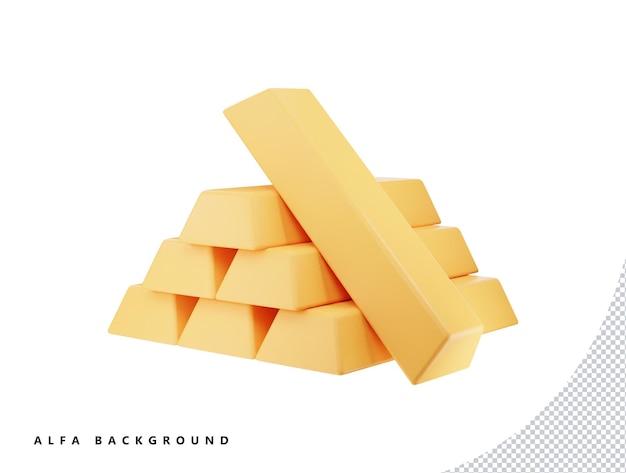 Gold bar with 3d vector icon cartoon minimal style