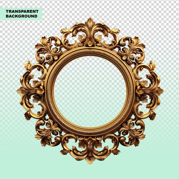 Gold baroque frame isolated on transparent background