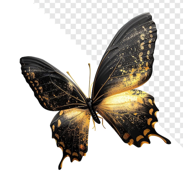 Gold and Black Butterfly 3D Render in Flight