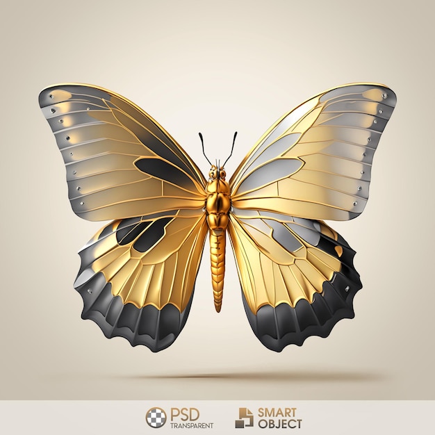 PSD a gold and black butterfly with the words smart object on it