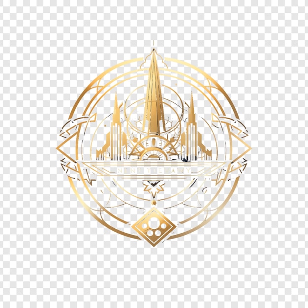 PSD gold and black logo with the image of a city on a transparent background