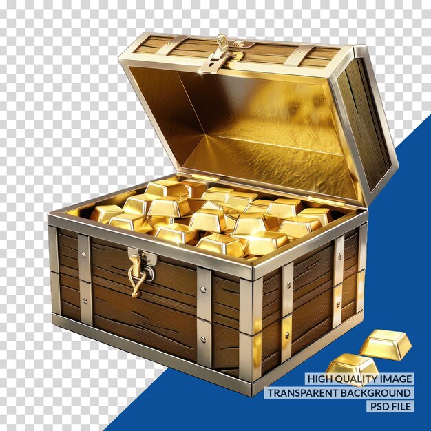 PSD a gold box of gold bars with a blue background