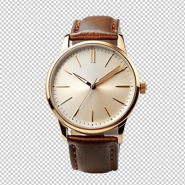 a gold and brown watch with a brown leather band