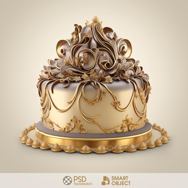 PSD a gold cake with gold decorations and a picture of a cake with the words smart object on it.