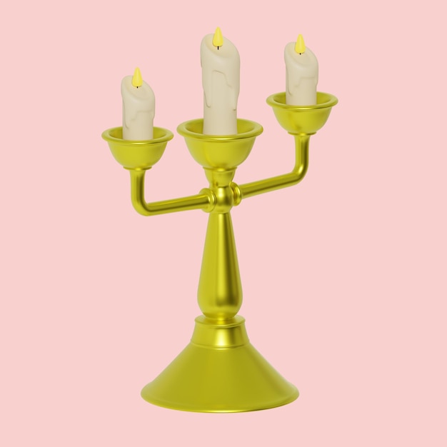 A gold candelabra with a yellow candle on it