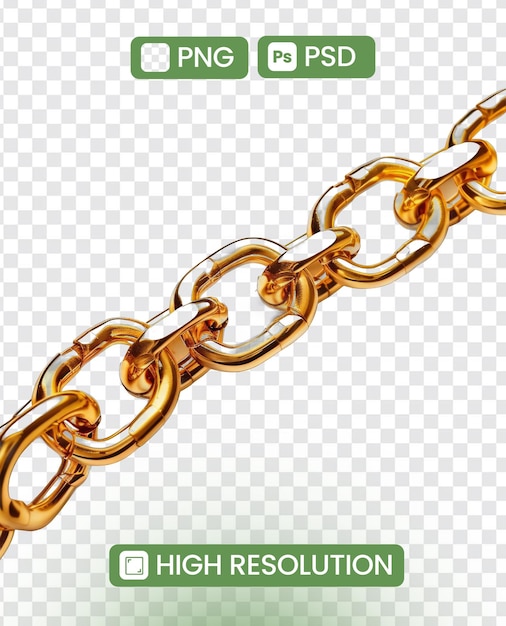 PSD gold chain png isolated on transparent background