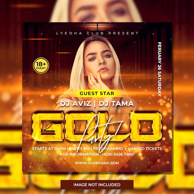 Gold club dj party flyer social media post and web banner