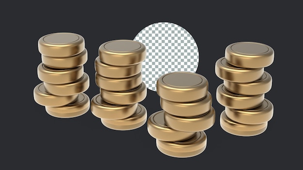 PSD gold coin stacks 3d render illustration for business money investment concept