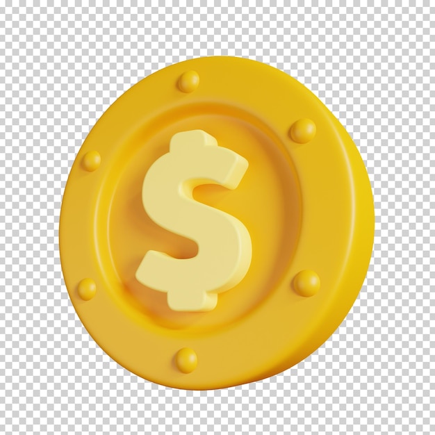 Gold coin with US dollar sign isolated Money currency icon 3D render illustration