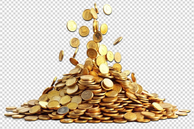 Gold coins cash money pile stack falling png