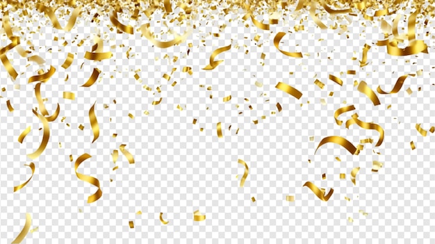 PSD gold confetti and ribbon streamers isolated on a transparent background