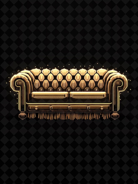 PSD gold couch with a gold decoration on the wall